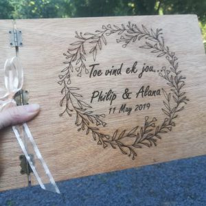 A custom-made wooden guest book