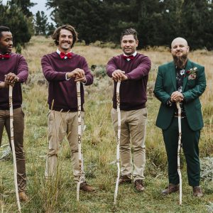 Groomsmen with customised sticks
